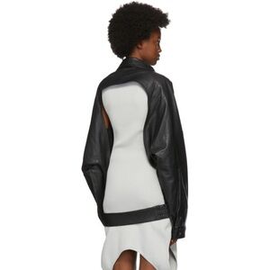 100% lamb leather black jacket oversized backless S M